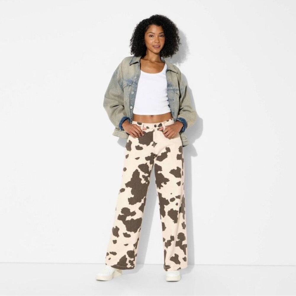 Cow Print Wide-Leg Pants